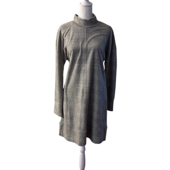 Cable & Gauge Size Large Plaid Knit Sweater Dress Mock Neck Long Sleeve Gray - Picture 1 of 5
